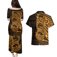 Gold Couple Dolphins Maori Polynesian Style Couples Matching Puletasi and Hawaiian Shirt LT9 - Polynesian Pride