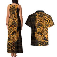 Gold Couple Dolphins Maori Polynesian Style Couples Matching Tank Maxi Dress and Hawaiian Shirt LT9 - Polynesian Pride