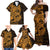 Gold Couple Dolphins Maori Polynesian Style Family Matching Off Shoulder Maxi Dress and Hawaiian Shirt