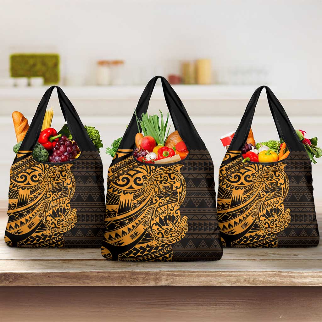 Gold Couple Dolphins Maori Polynesian Style Grocery Bag LT9 3-pack One Size Gold - Polynesian Pride