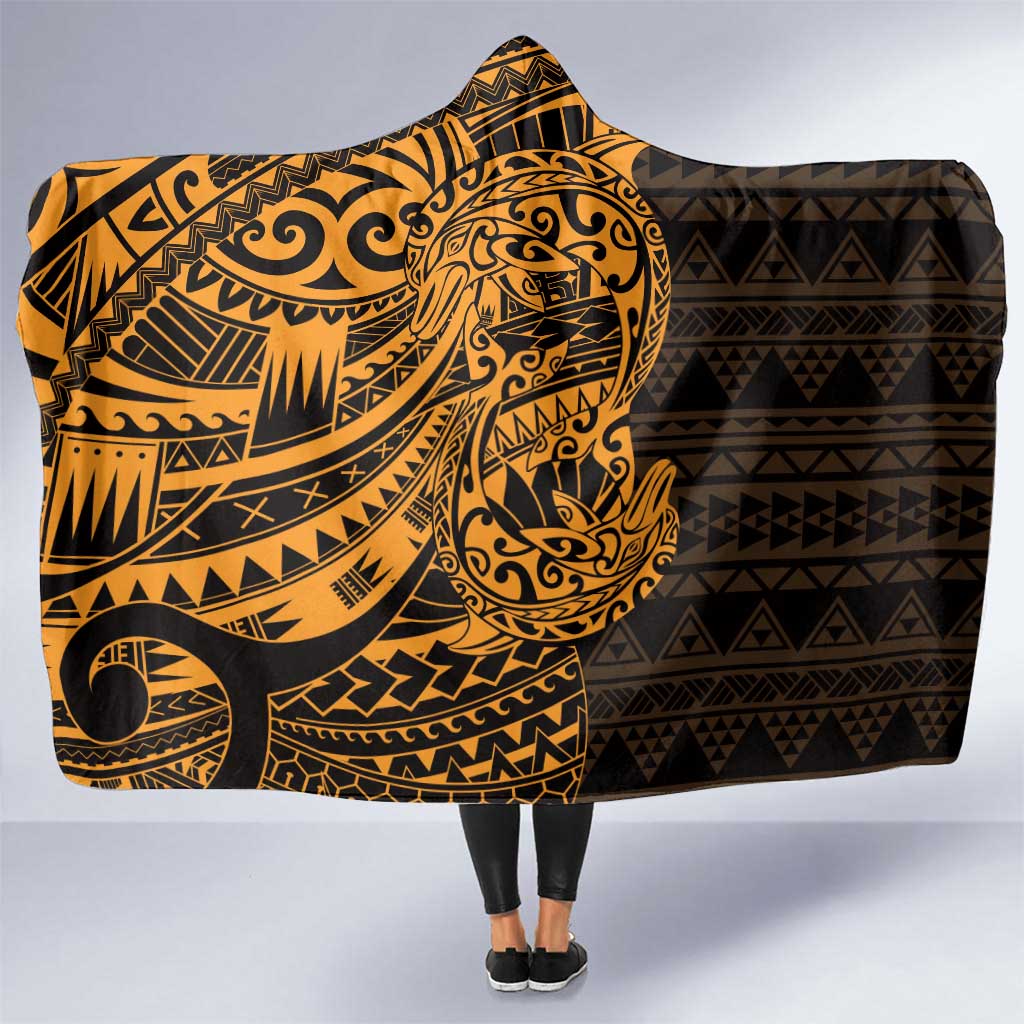 Gold Couple Dolphins Maori Polynesian Style Hooded Blanket LT9 One Size Gold - Polynesian Pride