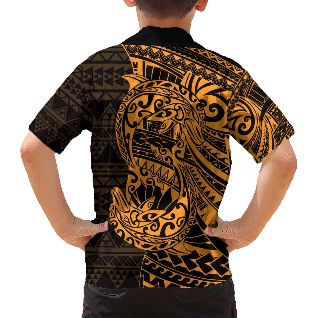 Gold Couple Dolphins Maori Polynesian Style Kid Hawaiian Shirt