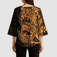 Gold Couple Dolphins Maori Polynesian Style Kimono Sleeve Blouse - Polynesian Pride