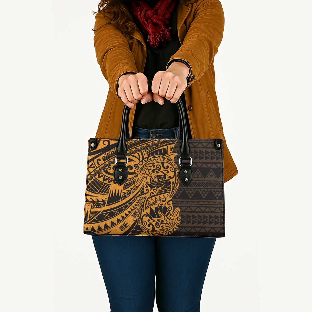 Gold Couple Dolphins Maori Polynesian Style Leather Bag - Polynesian Pride