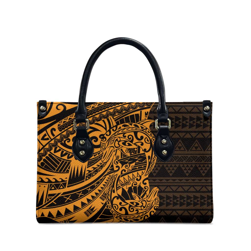 Gold Couple Dolphins Maori Polynesian Style Leather Bag - Polynesian Pride