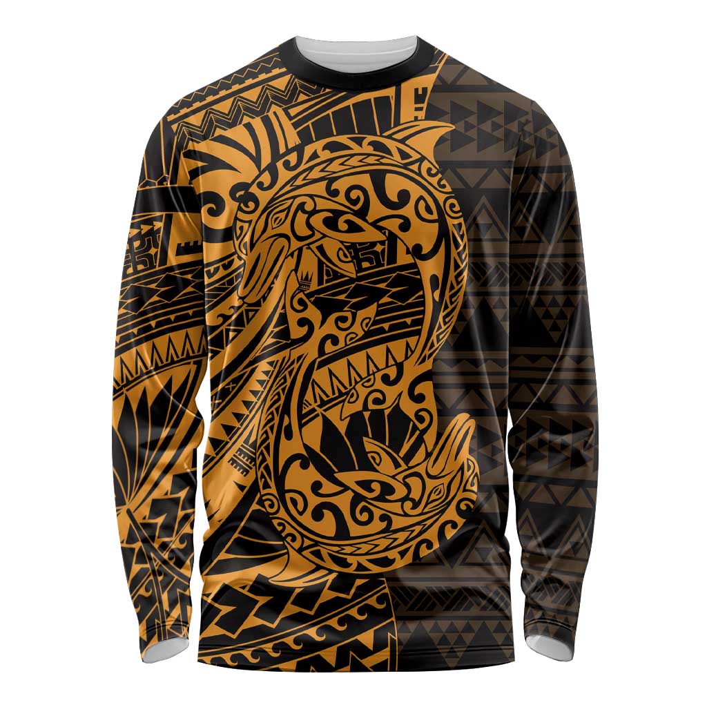 Gold Couple Dolphins Maori Polynesian Style Long Sleeve Shirt LT9 Unisex Gold - Polynesian Pride