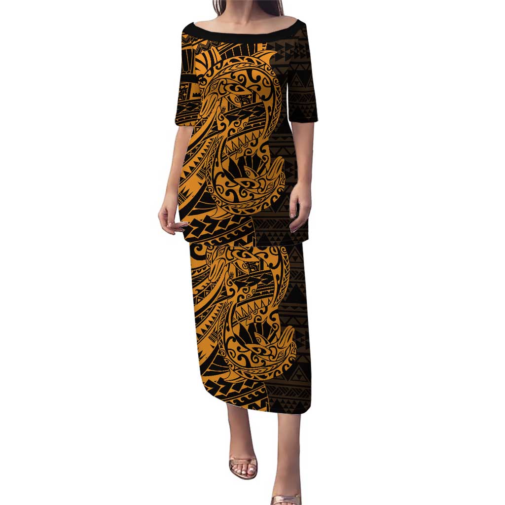 Gold Couple Dolphins Maori Polynesian Style Puletasi LT9 Long Dress Gold - Polynesian Pride