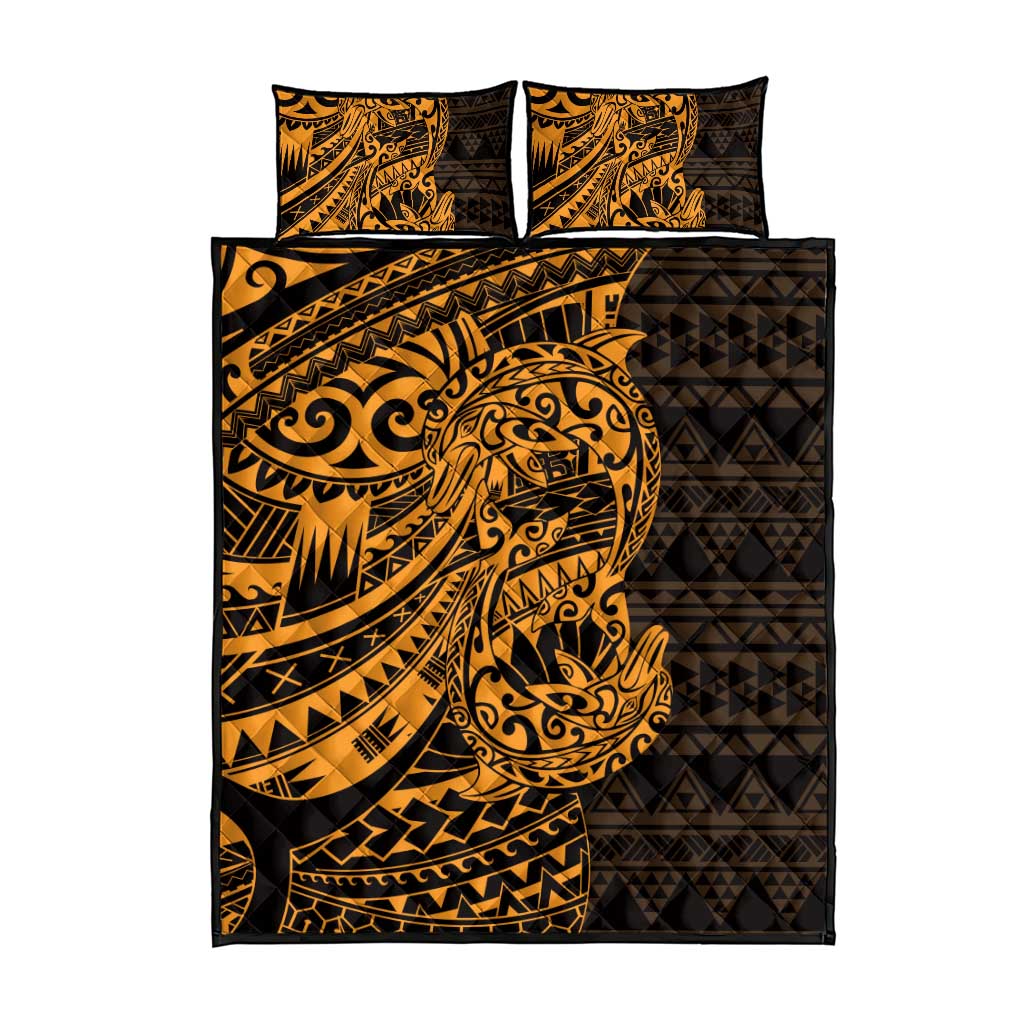 Gold Couple Dolphins Maori Polynesian Style Quilt Bed Set LT9 - Polynesian Pride