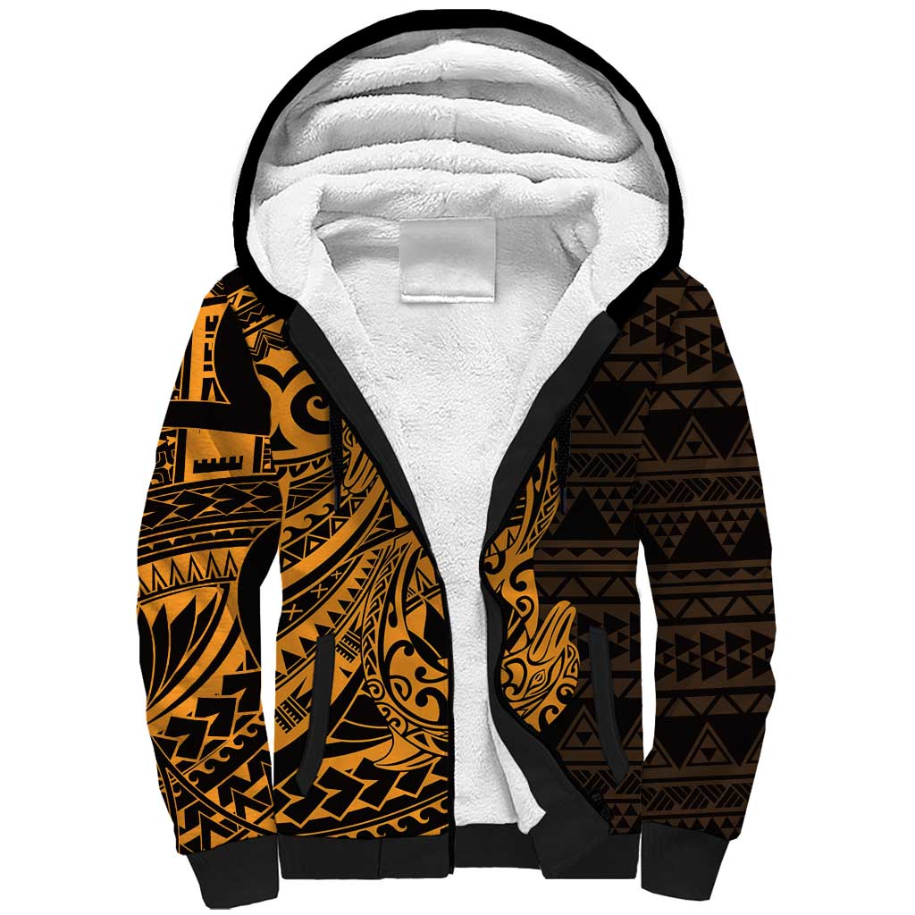 Gold Couple Dolphins Maori Polynesian Style Sherpa Hoodie LT9 Unisex Gold - Polynesian Pride
