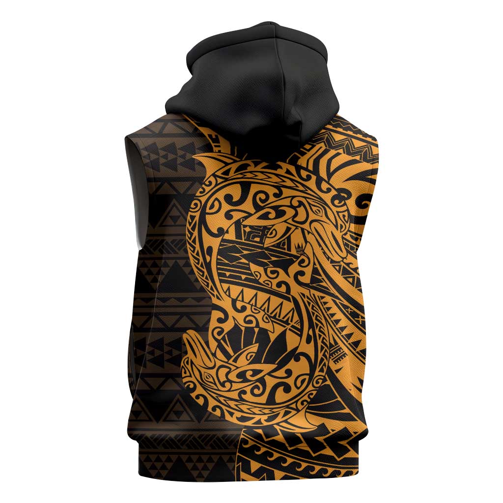 Gold Couple Dolphins Maori Polynesian Style Sleeveless Hoodie - Polynesian Pride