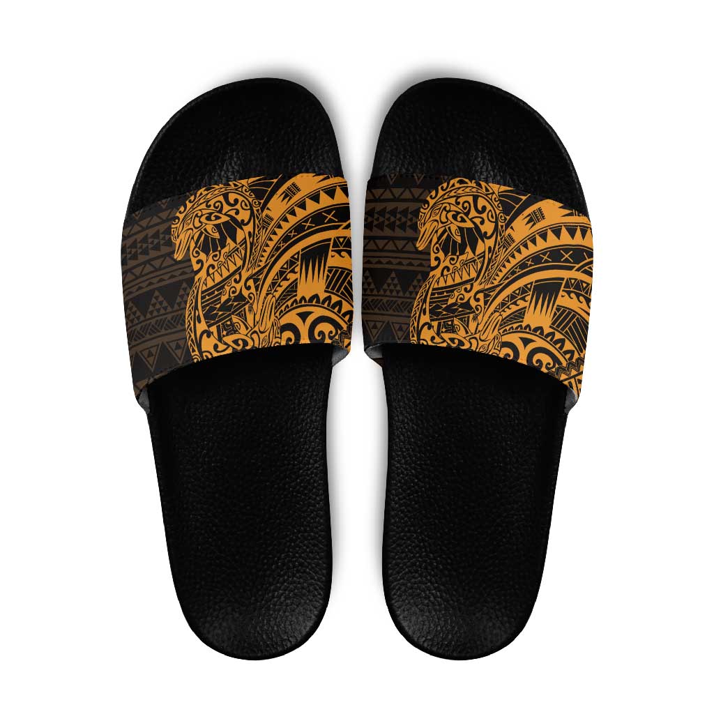 Gold Couple Dolphins Maori Polynesian Style Slide Sandals - Polynesian Pride