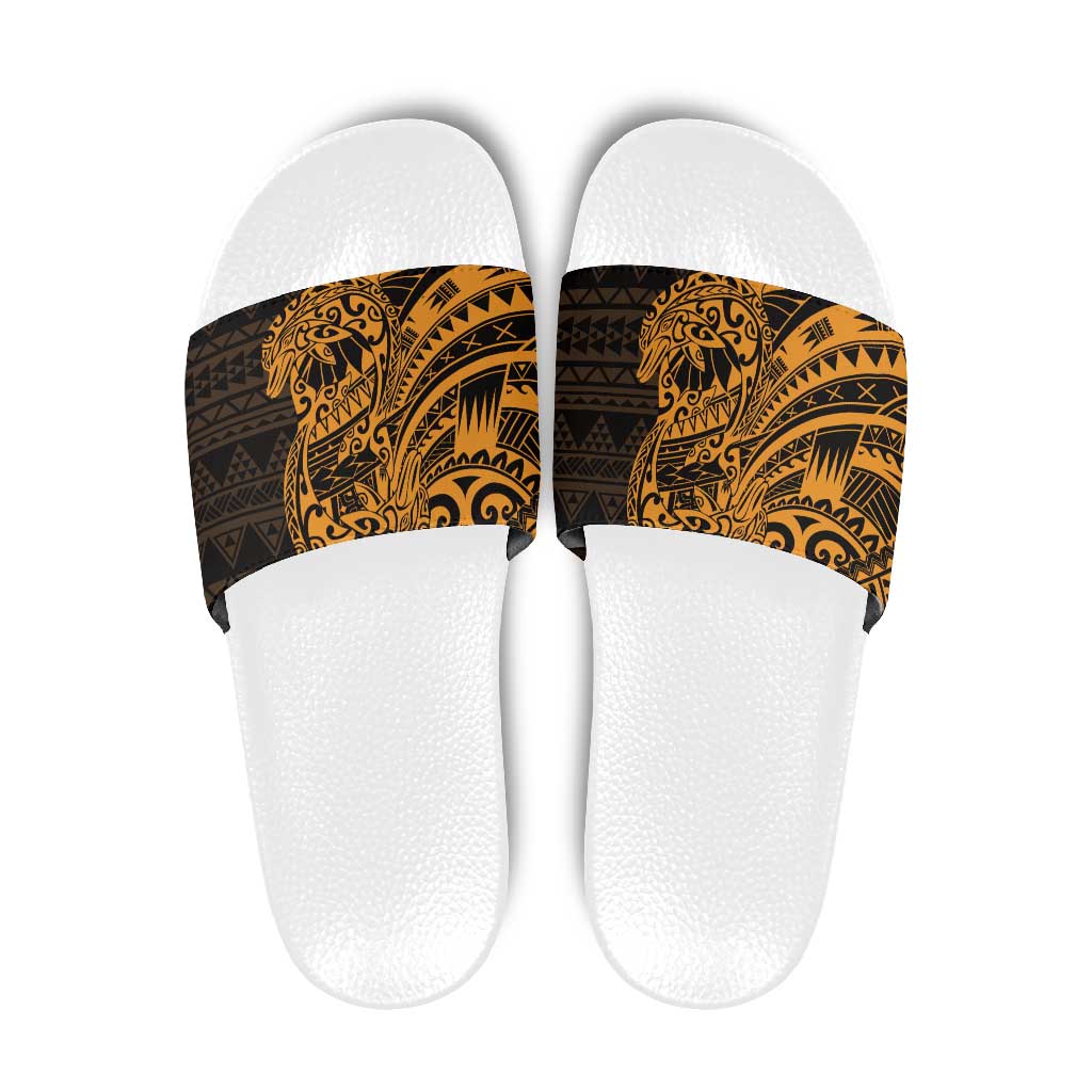 Gold Couple Dolphins Maori Polynesian Style Slide Sandals - Polynesian Pride