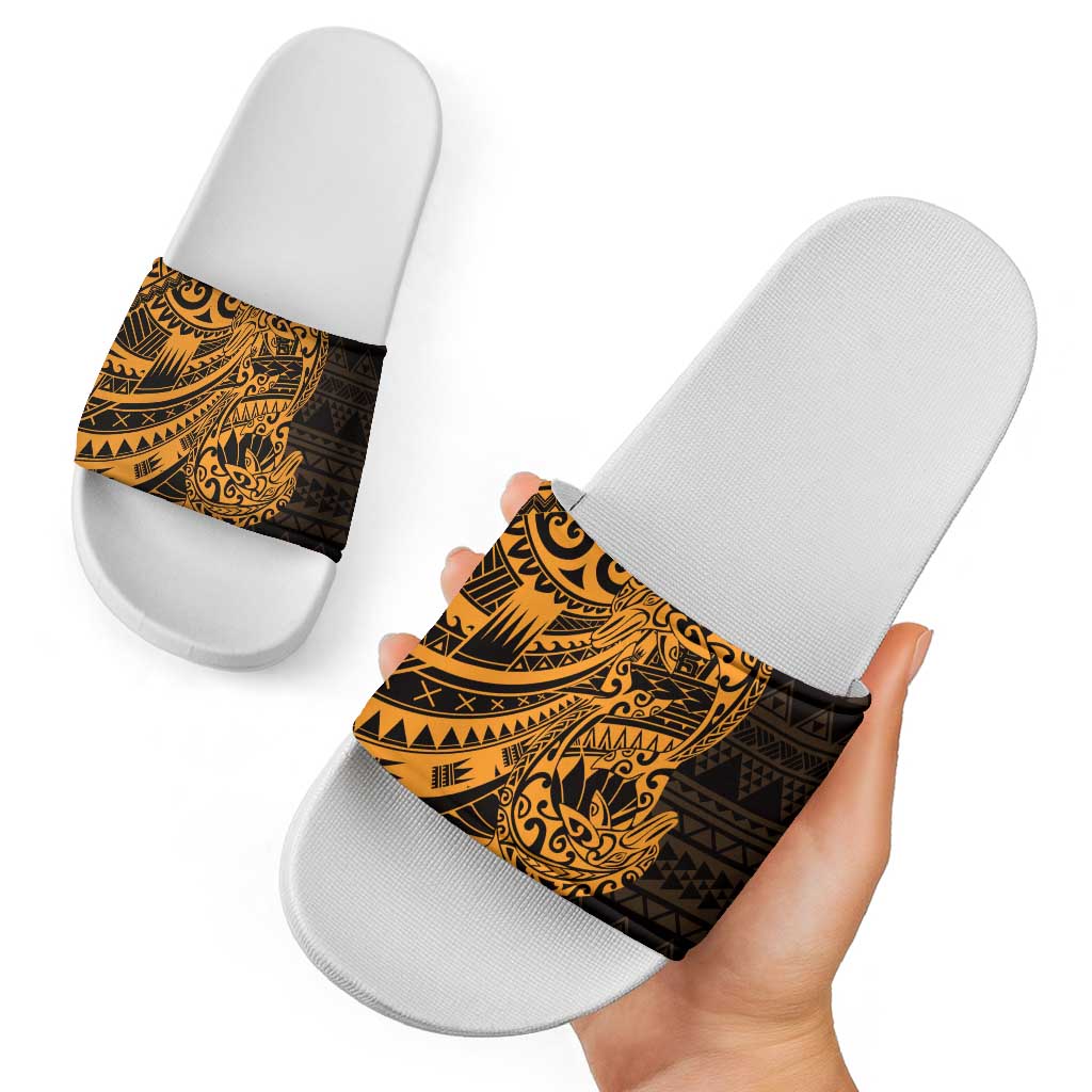 Gold Couple Dolphins Maori Polynesian Style Slide Sandals - Polynesian Pride