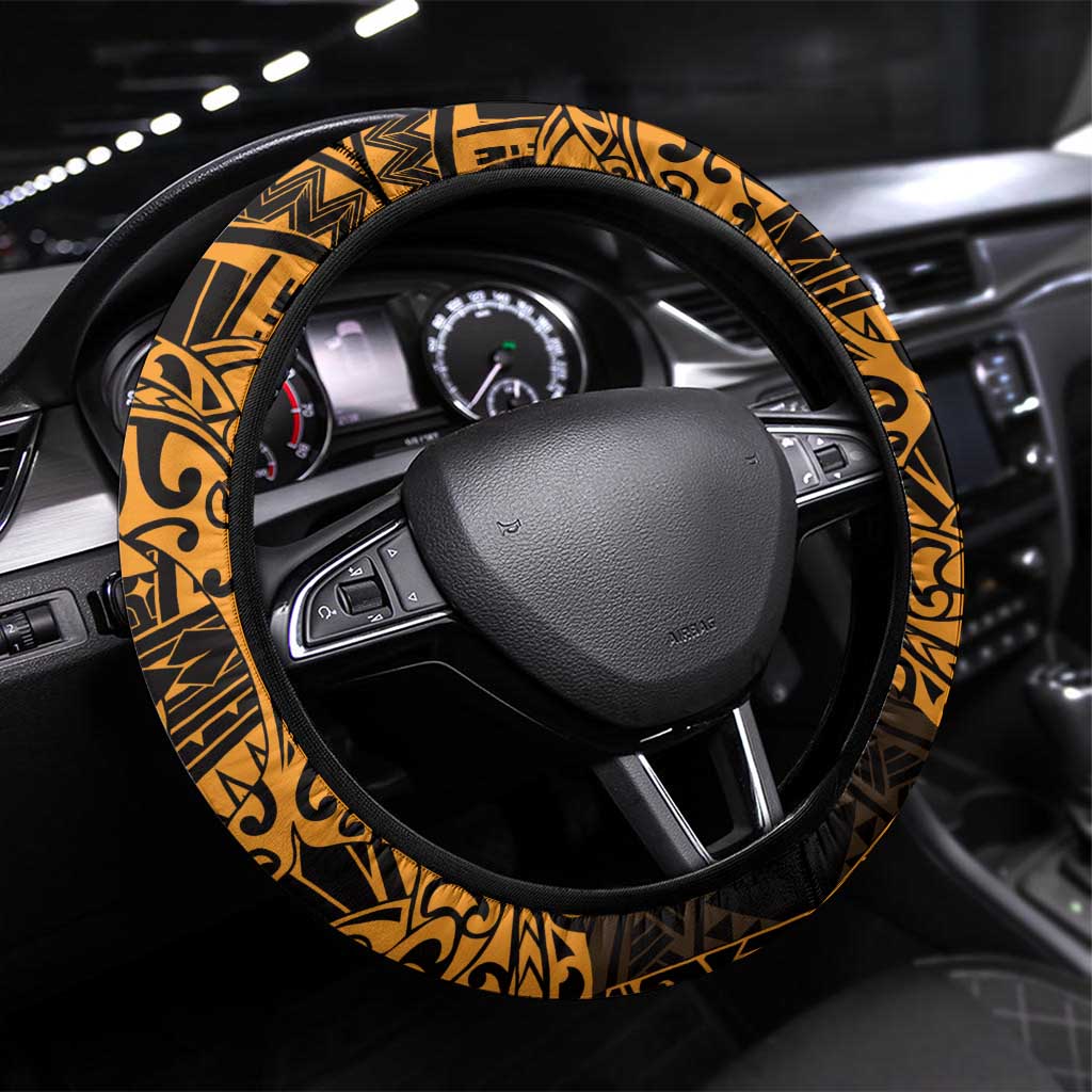 Gold Couple Dolphins Maori Polynesian Style Steering Wheel Cover LT9 Universal Fit Gold - Polynesian Pride