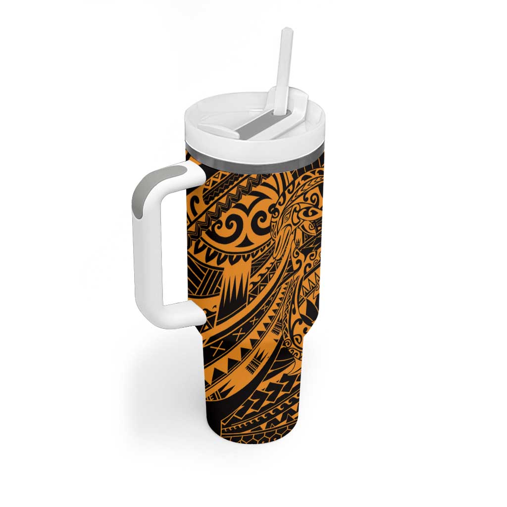Gold Couple Dolphins Maori Polynesian Style Tumbler With Handle LT9 - Polynesian Pride