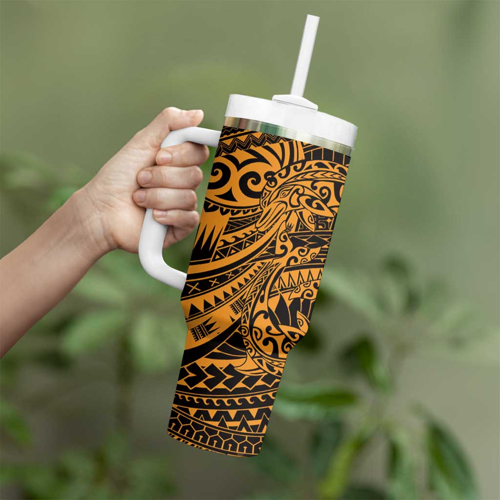 Gold Couple Dolphins Maori Polynesian Style Tumbler With Handle LT9 - Polynesian Pride