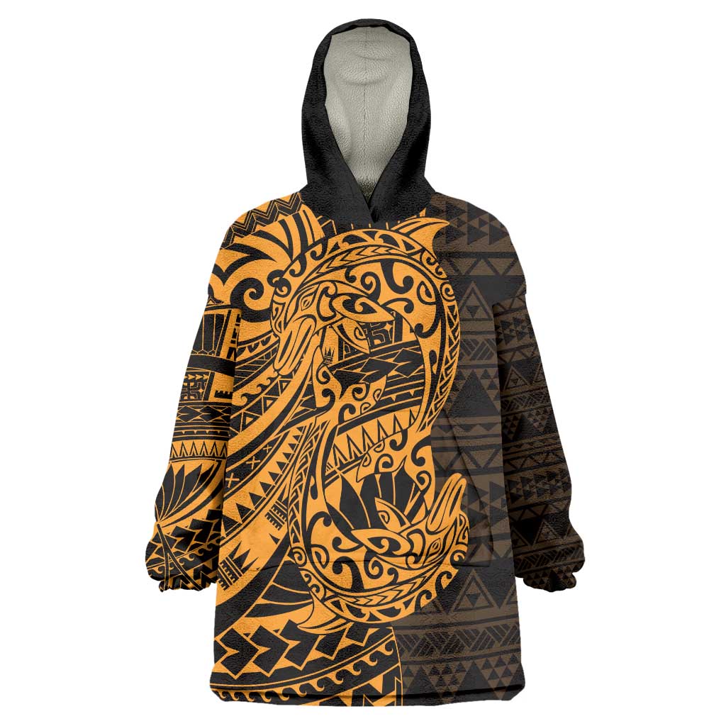 Gold Couple Dolphins Maori Polynesian Style Wearable Blanket Hoodie LT9 One Size Gold - Polynesian Pride