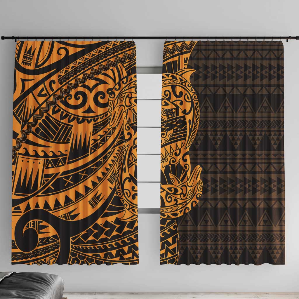 Gold Couple Dolphins Maori Polynesian Style Window Curtain LT9 With Hooks Gold - Polynesian Pride