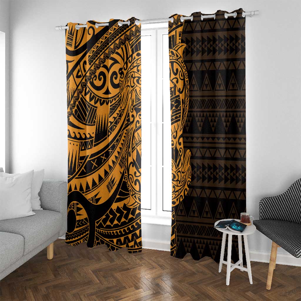 Gold Couple Dolphins Maori Polynesian Style Window Curtain LT9 With Grommets Gold - Polynesian Pride