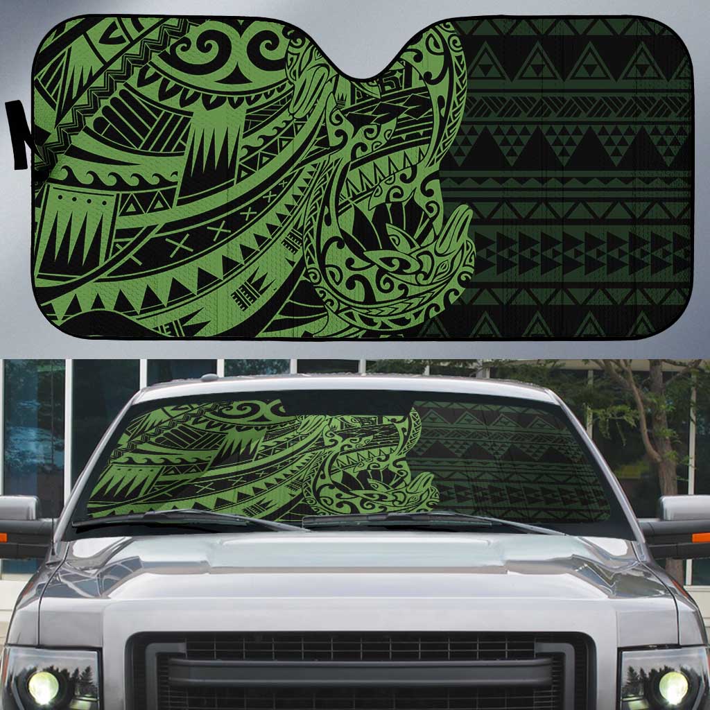 Green Couple Dolphins Maori Polynesian Style Auto Sun Shade - Polynesian Pride