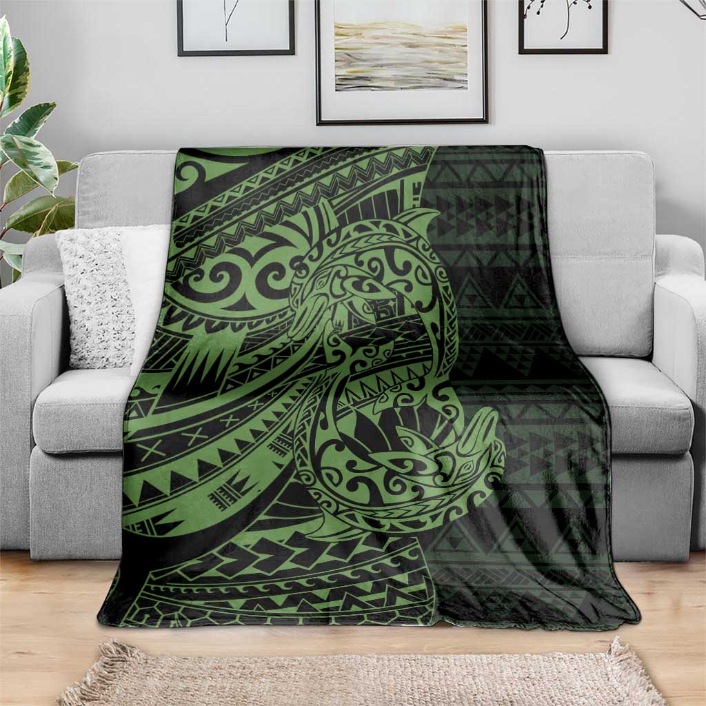 Green Couple Dolphins Maori Polynesian Style Blanket LT9 - Polynesian Pride