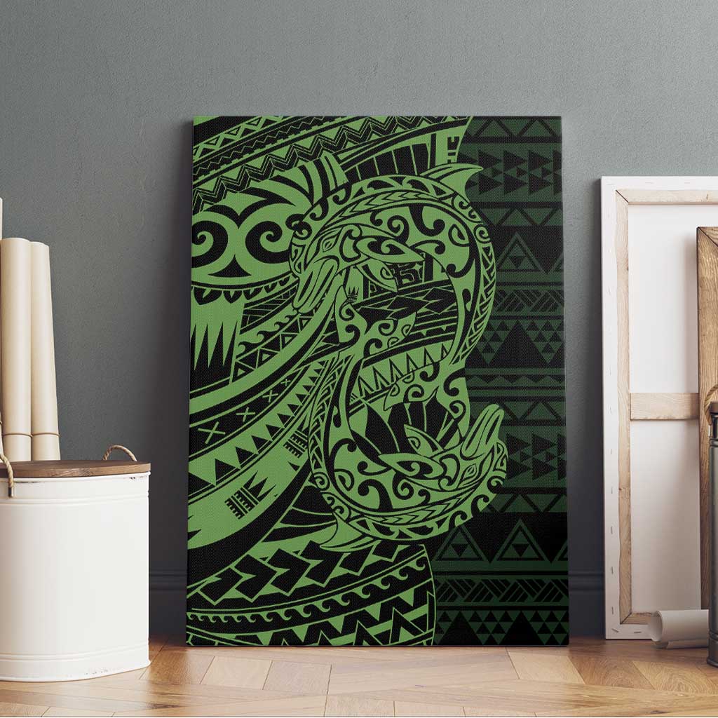 Green Couple Dolphins Maori Polynesian Style Canvas Wall Art LT9 - Polynesian Pride