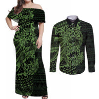 Green Couple Dolphins Maori Polynesian Style Couples Matching Off Shoulder Maxi Dress and Long Sleeve Button Shirt LT9 Green - Polynesian Pride