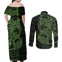 Green Couple Dolphins Maori Polynesian Style Couples Matching Off Shoulder Maxi Dress and Long Sleeve Button Shirt LT9 - Polynesian Pride