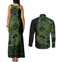 Green Couple Dolphins Maori Polynesian Style Couples Matching Tank Maxi Dress and Long Sleeve Button Shirt LT9 - Polynesian Pride