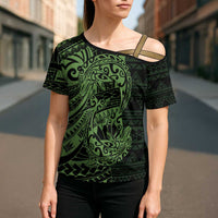 Green Couple Dolphins Maori Polynesian Style Cross Shoulder Shirt - Polynesian Pride