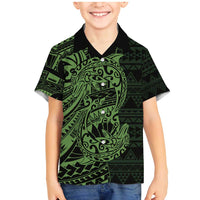 Green Couple Dolphins Maori Polynesian Style Family Matching Mermaid Dress and Hawaiian Shirt