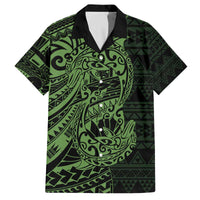 Green Couple Dolphins Maori Polynesian Style Family Matching Off The Shoulder Long Sleeve Dress and Hawaiian Shirt