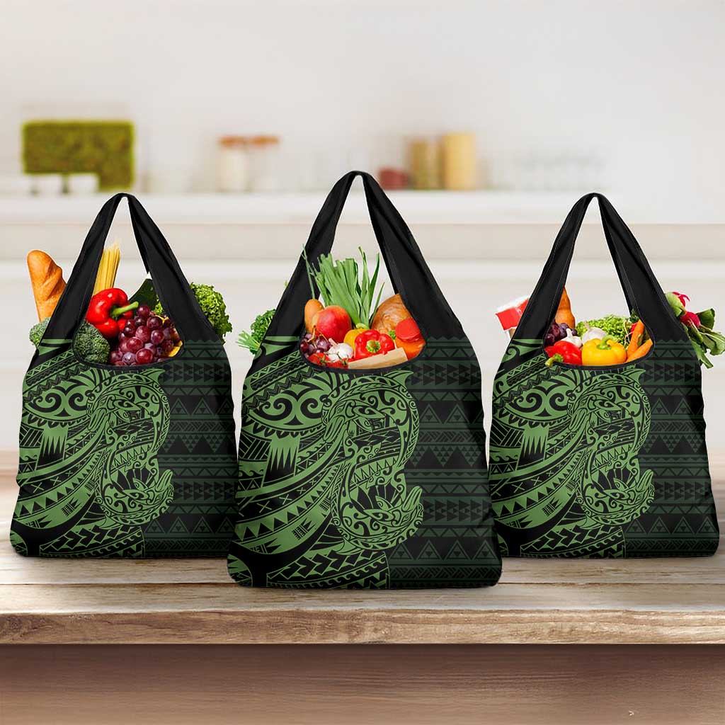 Green Couple Dolphins Maori Polynesian Style Grocery Bag LT9 3-pack One Size Green - Polynesian Pride