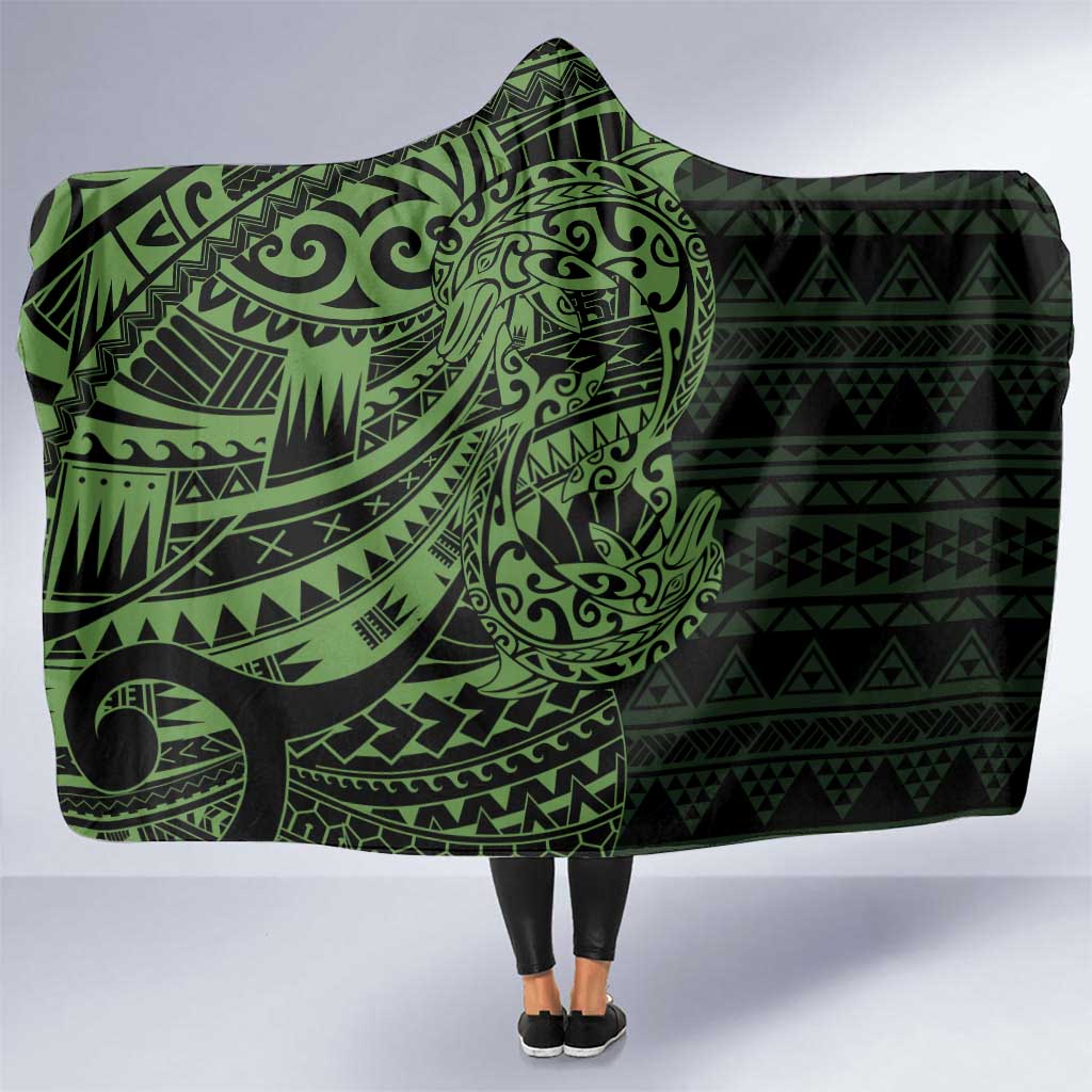 Green Couple Dolphins Maori Polynesian Style Hooded Blanket LT9 One Size Green - Polynesian Pride