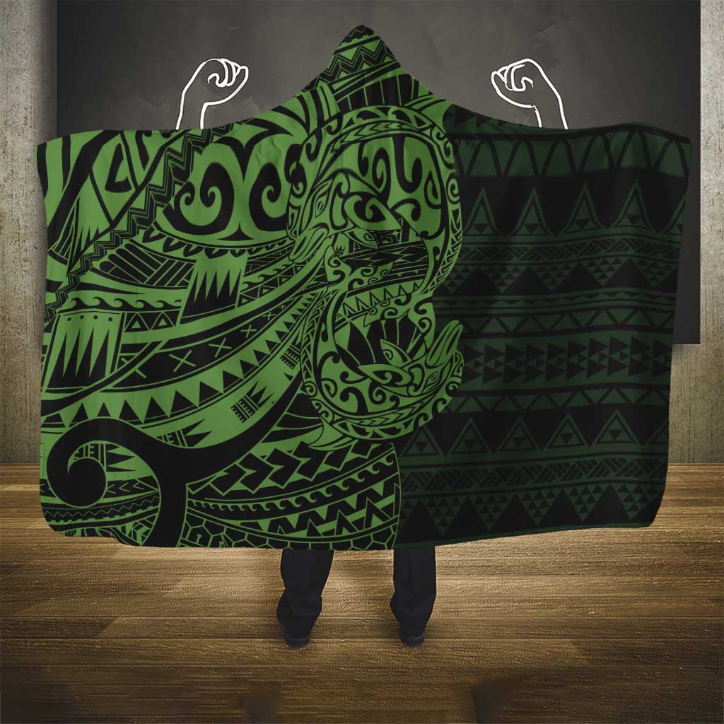 Green Couple Dolphins Maori Polynesian Style Hooded Blanket LT9 - Polynesian Pride