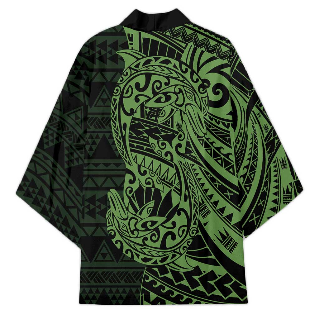 Green Couple Dolphins Maori Polynesian Style Kimono LT9 - Polynesian Pride