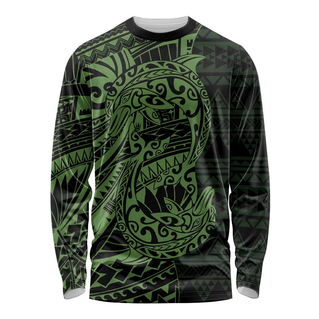 Green Couple Dolphins Maori Polynesian Style Long Sleeve Shirt LT9 Unisex Green - Polynesian Pride