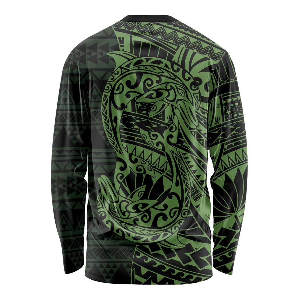 Green Couple Dolphins Maori Polynesian Style Long Sleeve Shirt