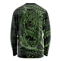 Green Couple Dolphins Maori Polynesian Style Long Sleeve Shirt