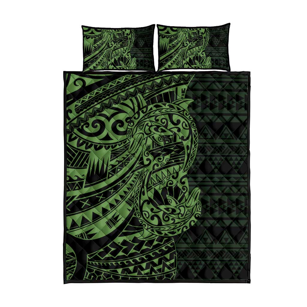Green Couple Dolphins Maori Polynesian Style Quilt Bed Set LT9 - Polynesian Pride