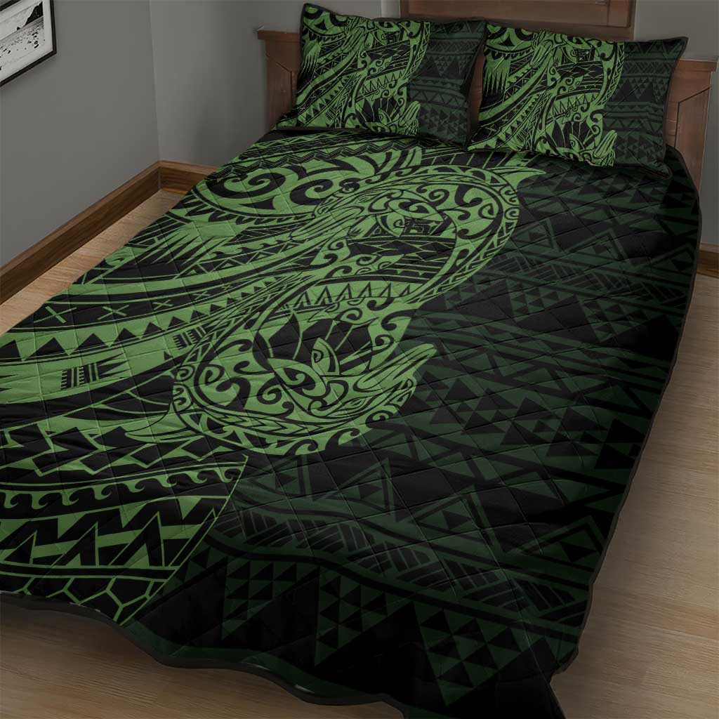 Green Couple Dolphins Maori Polynesian Style Quilt Bed Set LT9 - Polynesian Pride