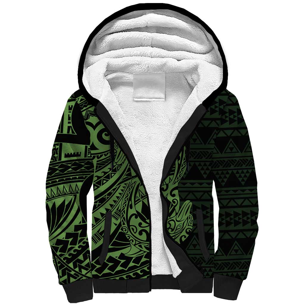 Green Couple Dolphins Maori Polynesian Style Sherpa Hoodie LT9 Unisex Green - Polynesian Pride
