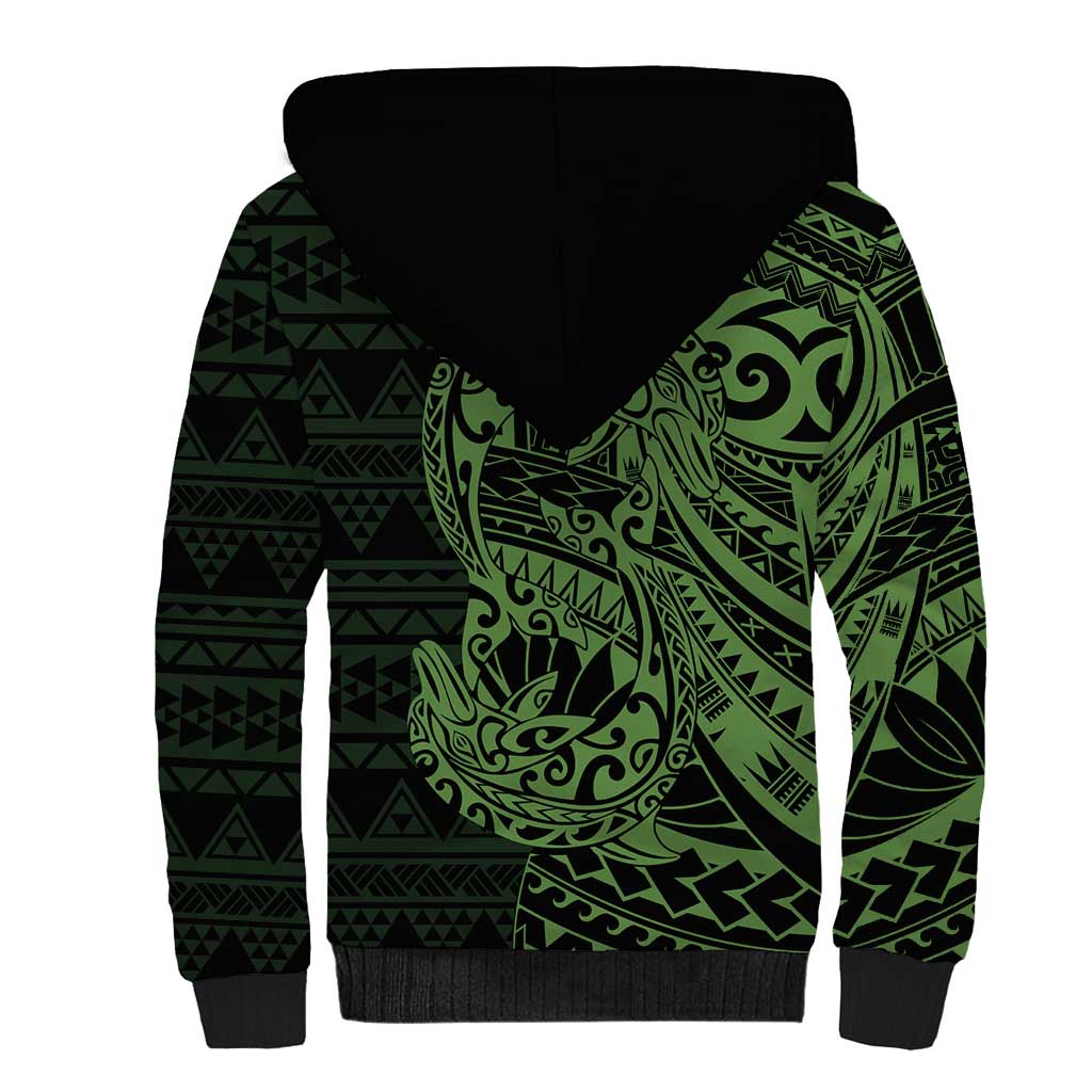 Green Couple Dolphins Maori Polynesian Style Sherpa Hoodie LT9 - Polynesian Pride