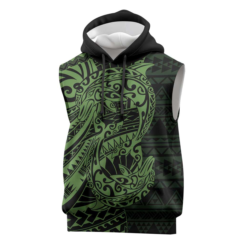 Green Couple Dolphins Maori Polynesian Style Sleeveless Hoodie - Polynesian Pride