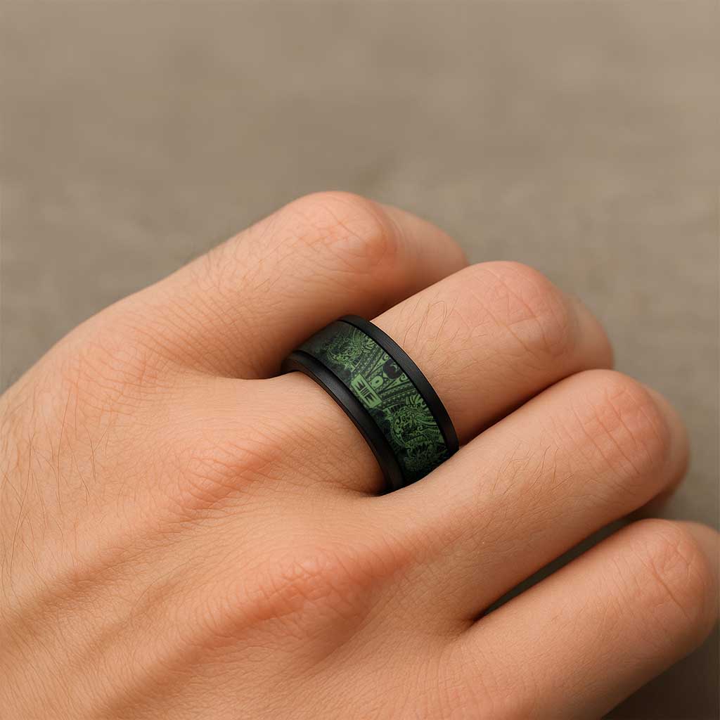 Green Couple Dolphins Maori Polynesian Style Spinner Ring - Polynesian Pride