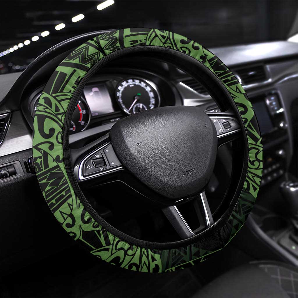 Green Couple Dolphins Maori Polynesian Style Steering Wheel Cover LT9 Universal Fit Green - Polynesian Pride