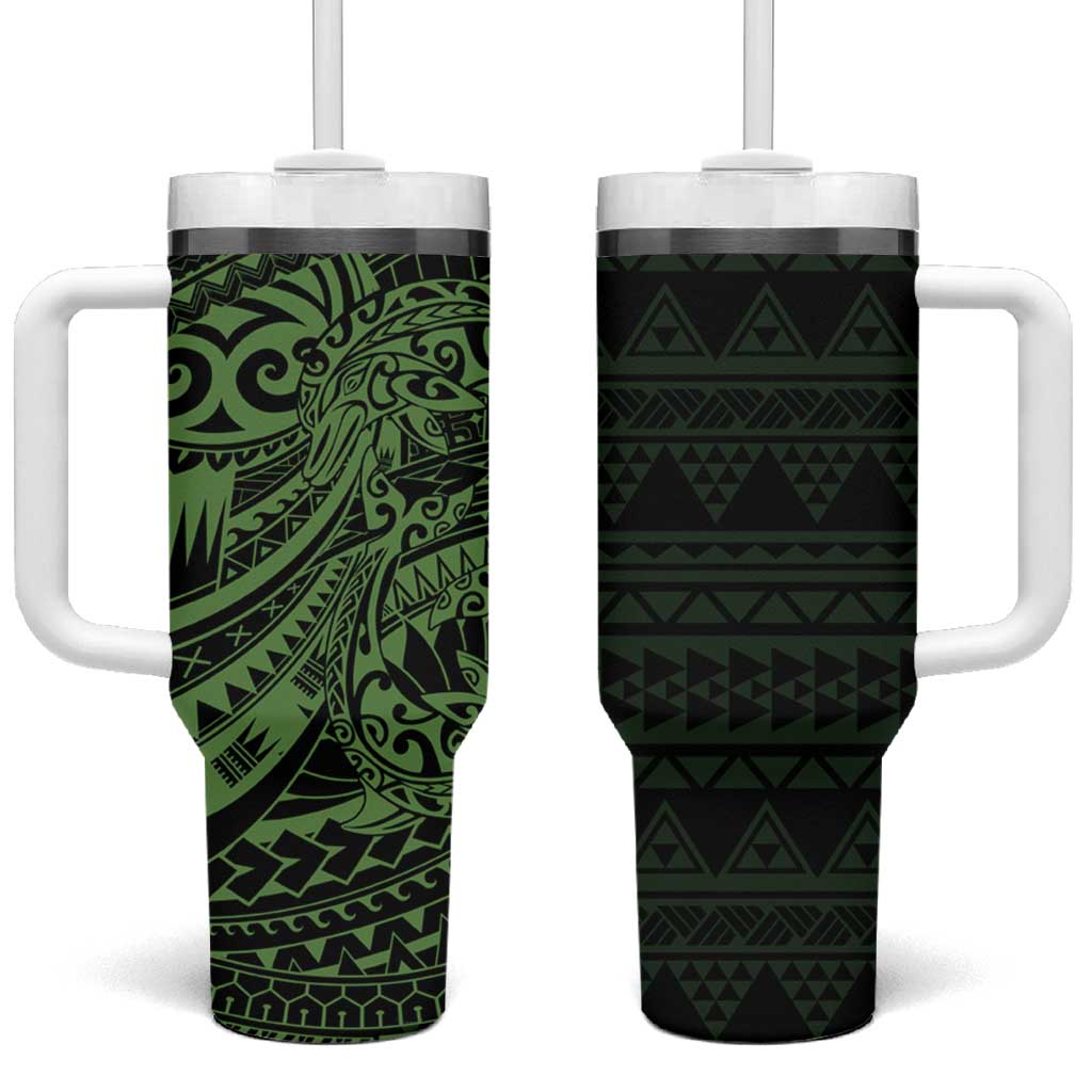 Green Couple Dolphins Maori Polynesian Style Tumbler With Handle LT9 One Size: 40 oz Green - Polynesian Pride