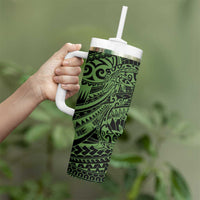 Green Couple Dolphins Maori Polynesian Style Tumbler With Handle LT9 - Polynesian Pride