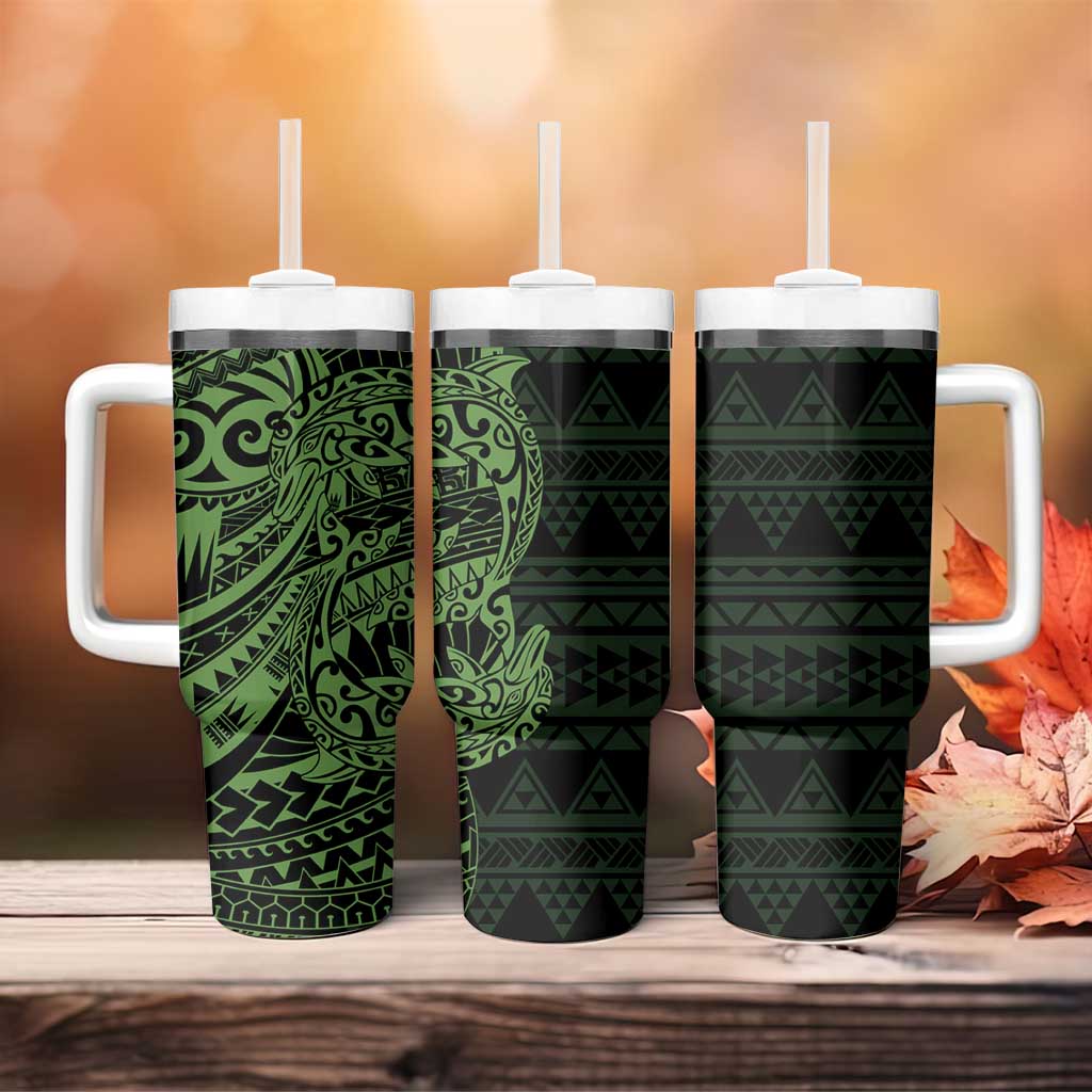 Green Couple Dolphins Maori Polynesian Style Tumbler With Handle LT9 - Polynesian Pride
