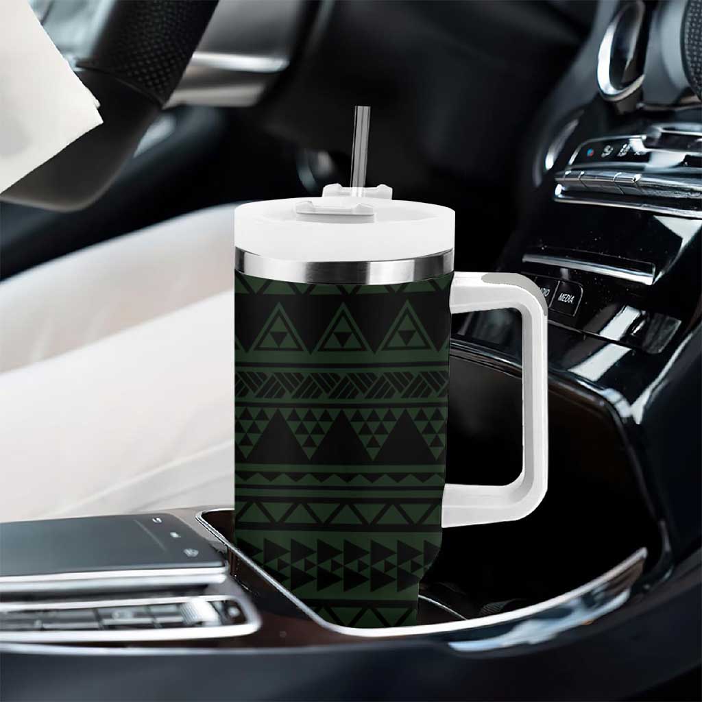 Green Couple Dolphins Maori Polynesian Style Tumbler With Handle LT9 - Polynesian Pride